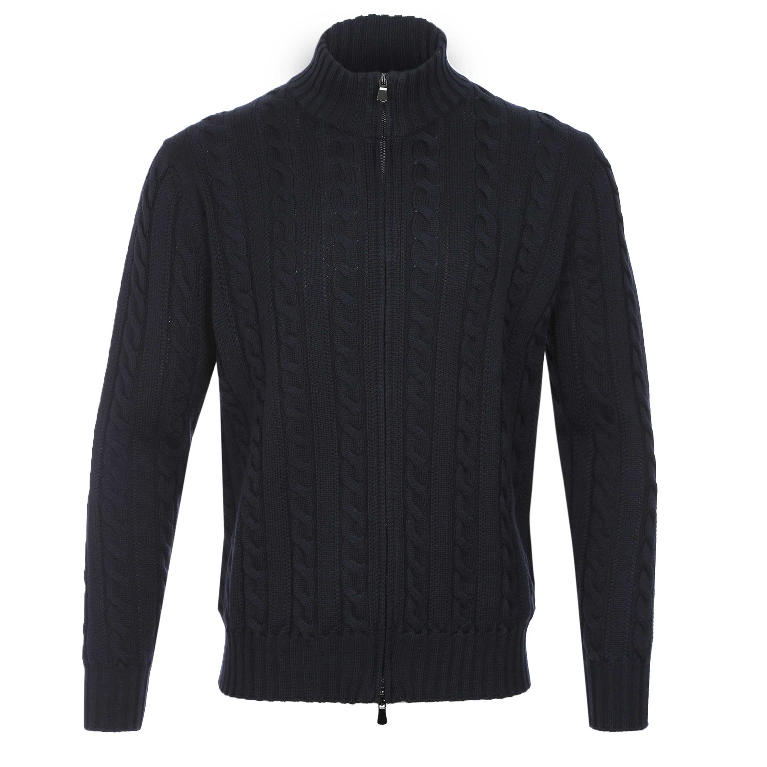 Filippo De Laurentiis Extrafine Merino Cable Knit Zip Knitwear in Navy