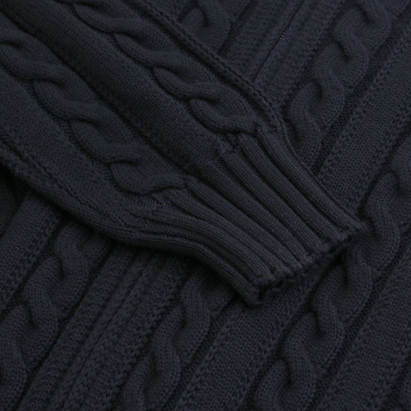 Filippo De Laurentiis Extrafine Merino Cable Knit Zip Knitwear in Navy Cuff