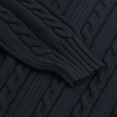 Filippo De Laurentiis Extrafine Merino Cable Knit Zip Knitwear in Navy Cuff