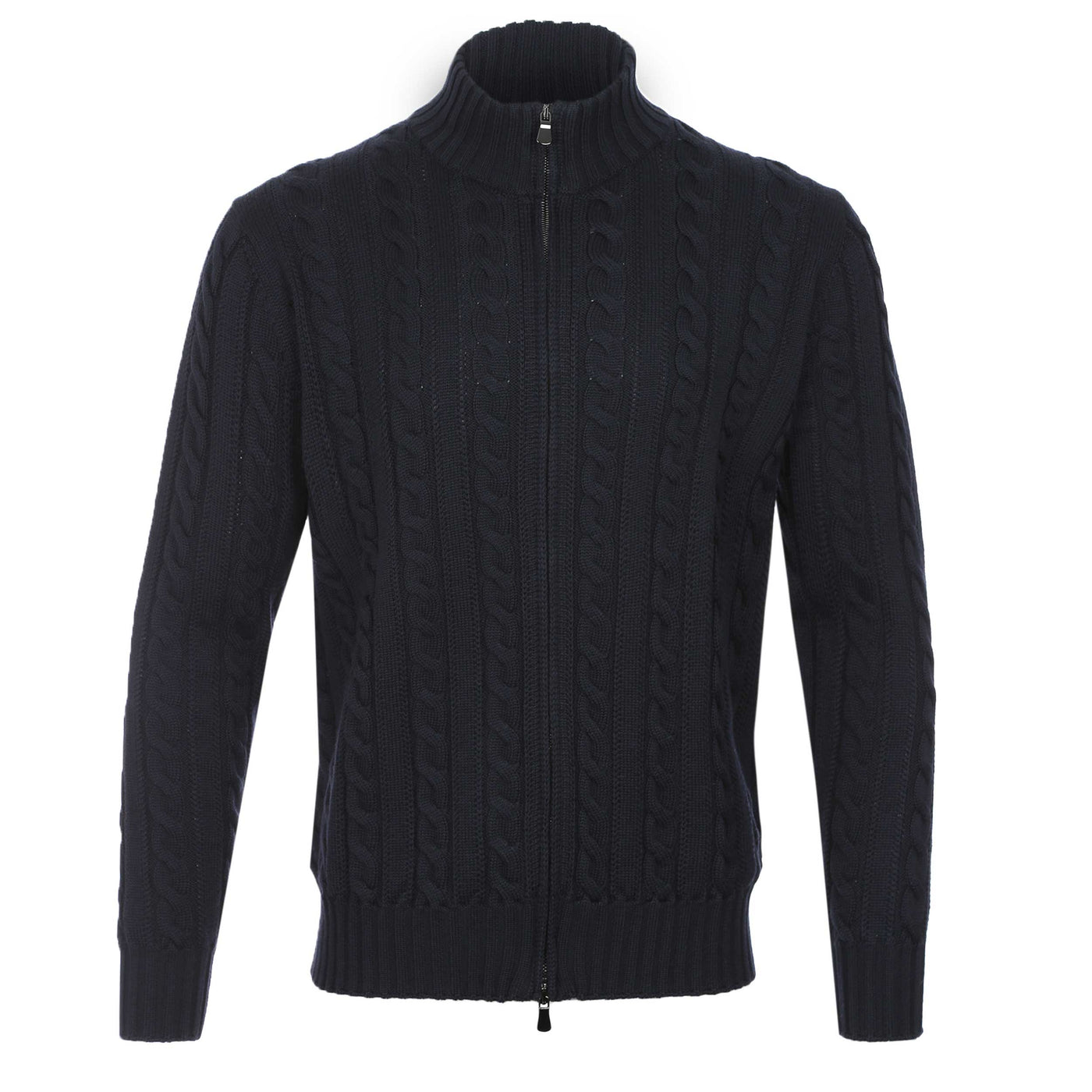Filippo De Laurentiis Extrafine Merino Cable Knit Zip Knitwear in Navy