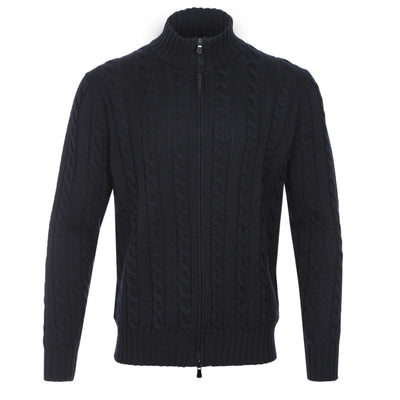 Filippo De Laurentiis Extrafine Merino Cable Knit Zip Knitwear in Navy