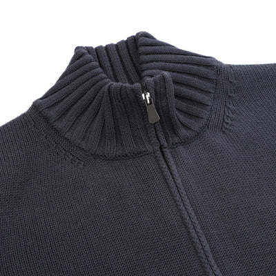 Filippo De Laurentiis Merino Full Zip Cardigan in Gunmetal Grey Collar