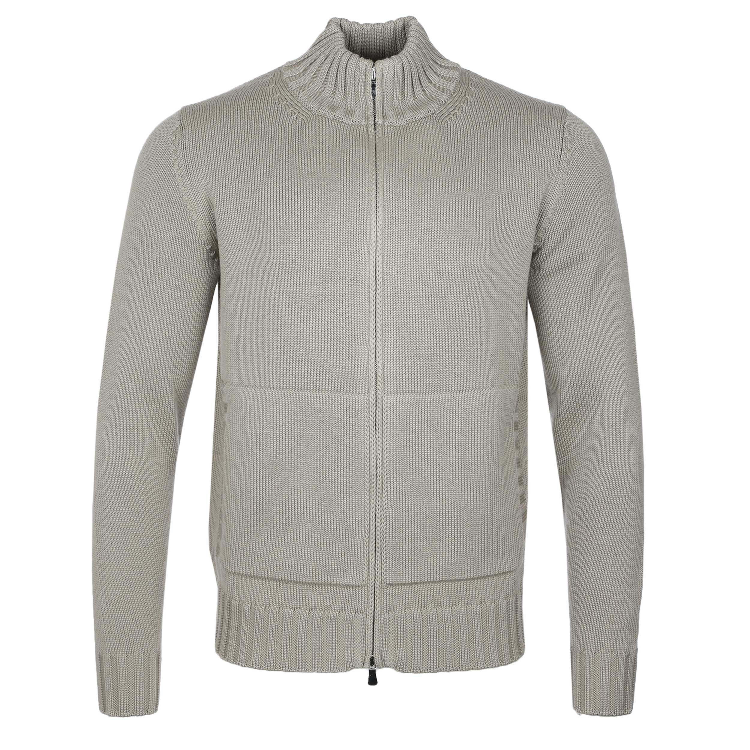 Filippo De Laurentiis Merino Full Zip Cardigan in Taupe