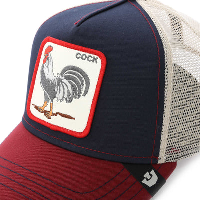 Goorin Bros The Cock Trucker Cap in Navy & Burgundy Logo