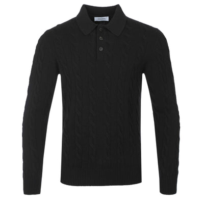 Gran Sasso 3 Button Cable Knitwear in Black