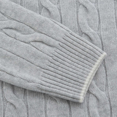Gran Sasso 4 Button Chunky Cable Knitwear in Light Grey