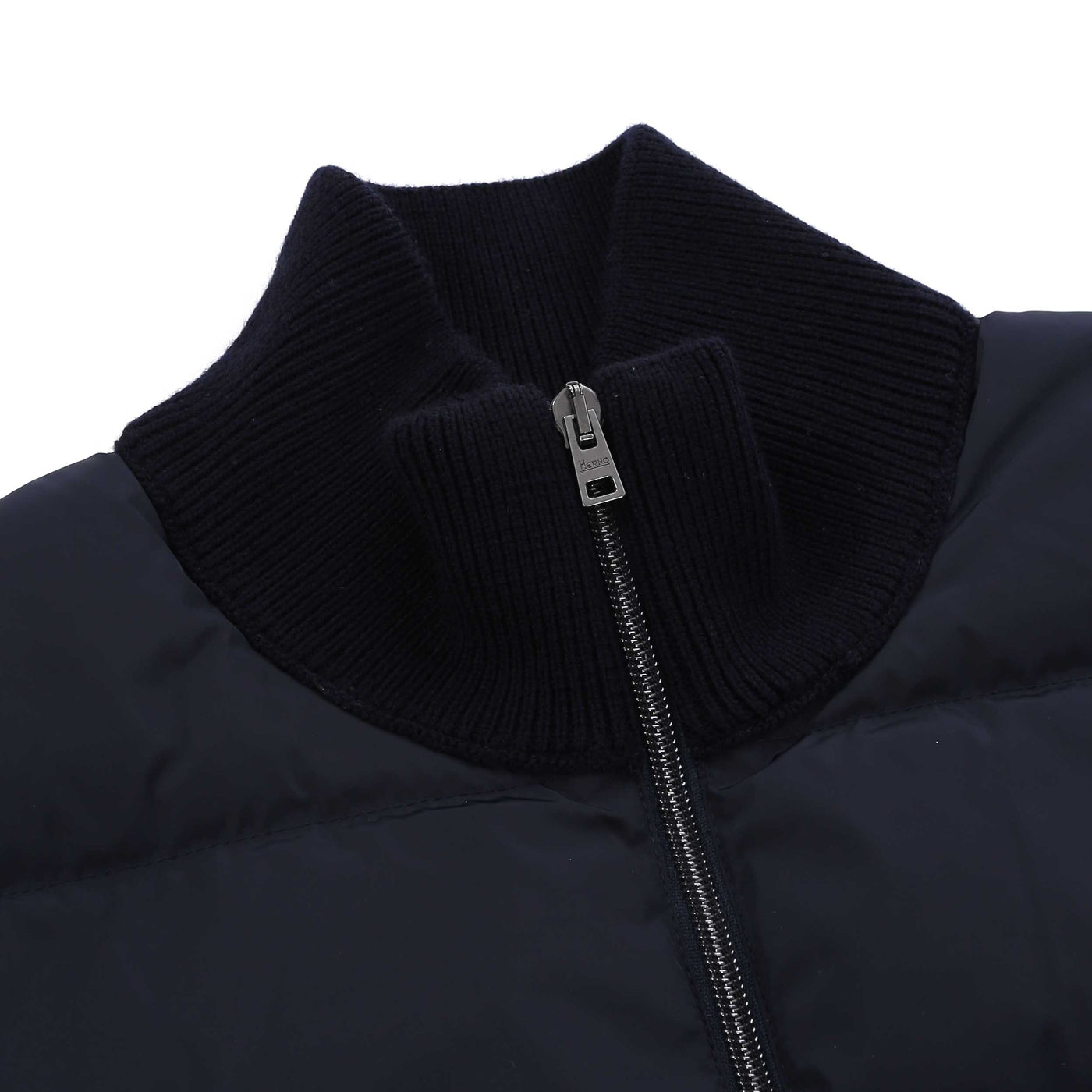 Herno Cardigan In Maglia E Nylon Imbot Hybrid Knitwear in Navy Neck