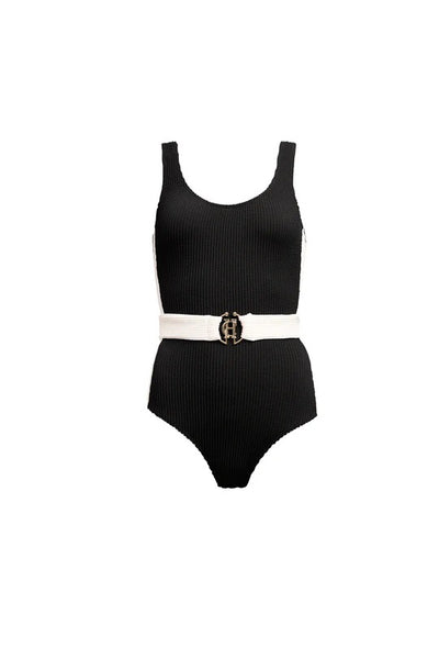 Holland Cooper Belted Swimsuit in Black Front