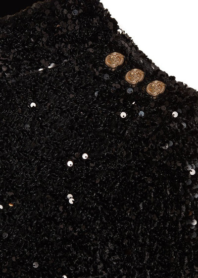 Holland Cooper Cara Sequin Mini Dress in Black Sequin Detail
