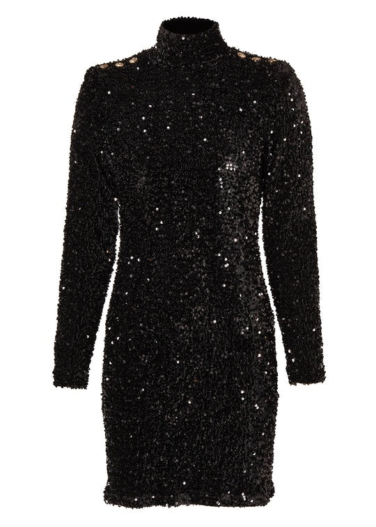Holland Cooper Cara Sequin Mini Dress in Black Sequin Front