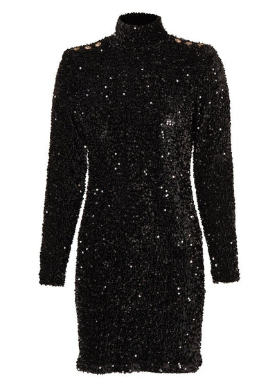 Holland Cooper Cara Sequin Mini Dress in Black Sequin Front