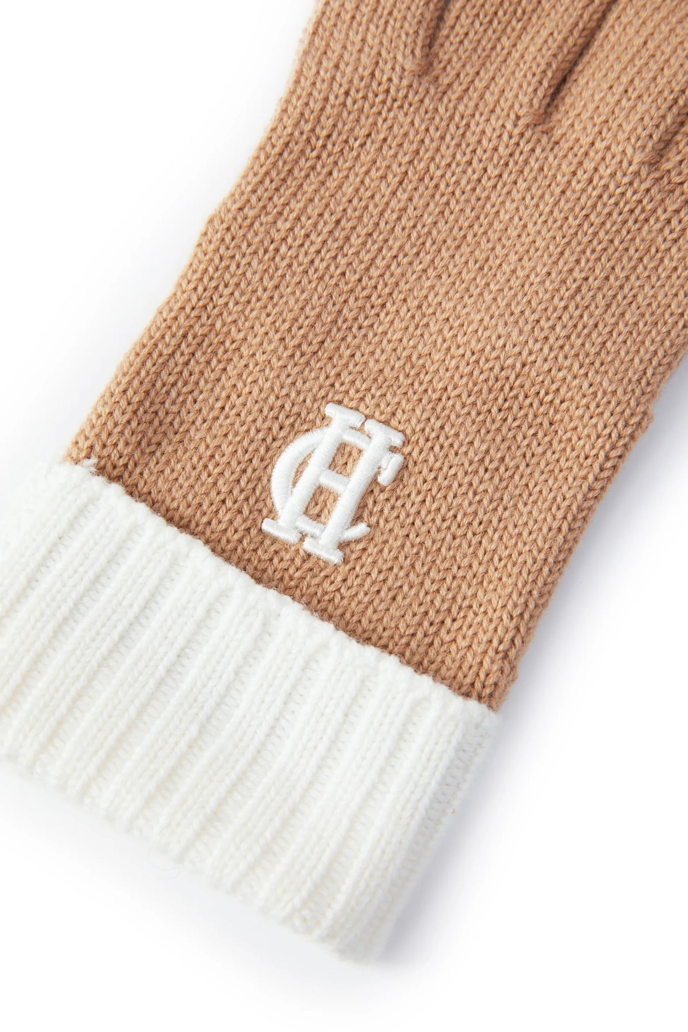 Holland Cooper Chelsea Logo Knitted Gloves in Camel Cream Logo