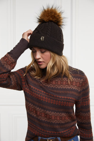 Holland Cooper Cortina Ladies Bobble Hat in Chocolate