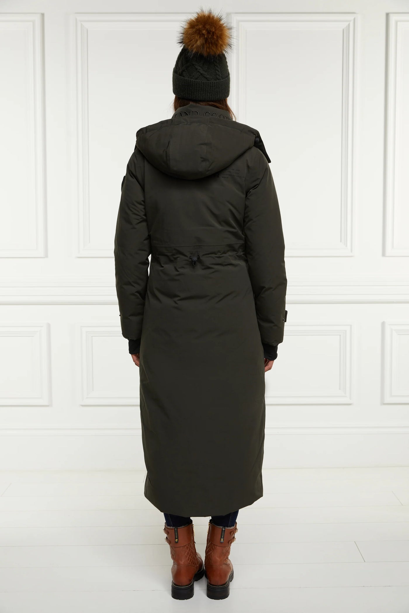 Holland Cooper Expedition Longline Coat in Dark Olive Model Back