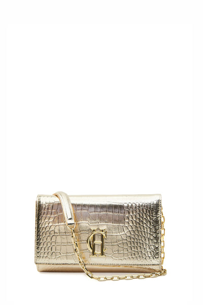 Holland Cooper Highbury Clutch Bag in Gold Croc Front