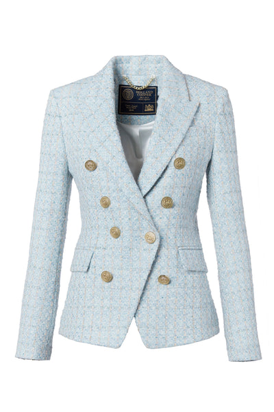 Holland Cooper Knightsbridge Ladies Blazer in Sky Blue Boucle Front