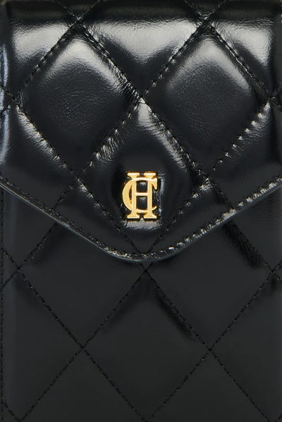 Holland Cooper Knightsbridge Quilted Ladies Phone Pouch in Black Leather Logo