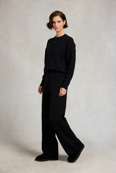 Holland Cooper Maria Knitted Wide Leg Pant in Black