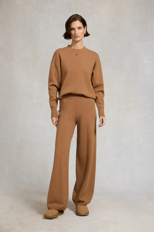 Holland Cooper Maria Knitted Wide Leg Pant in Caramel