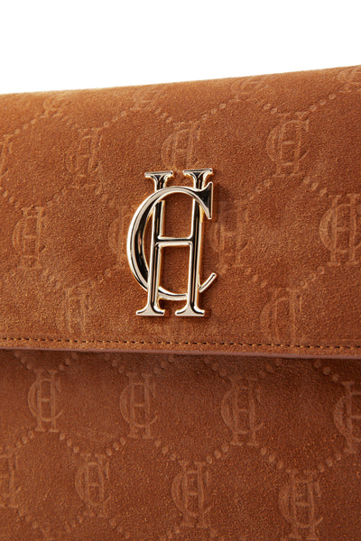 Holland Cooper Monogram Bag in Cognac Suede Monogram Logo