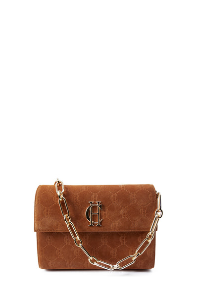 Holland Cooper Monogram Bag in Cognac Suede Monogram