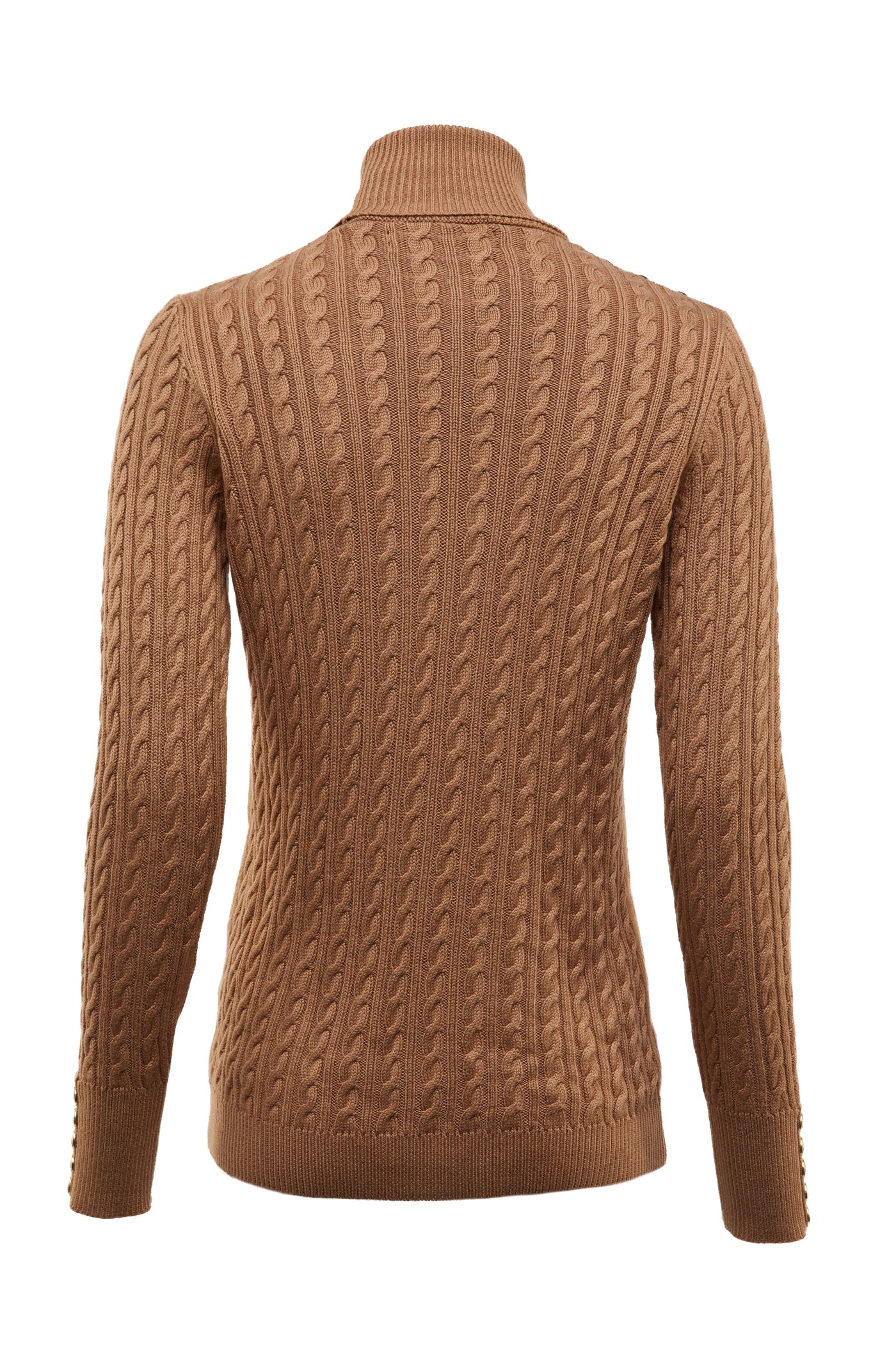 Holland Cooper Seattle Roll Neck Cable Knitwear in Dark Camel Marl Back