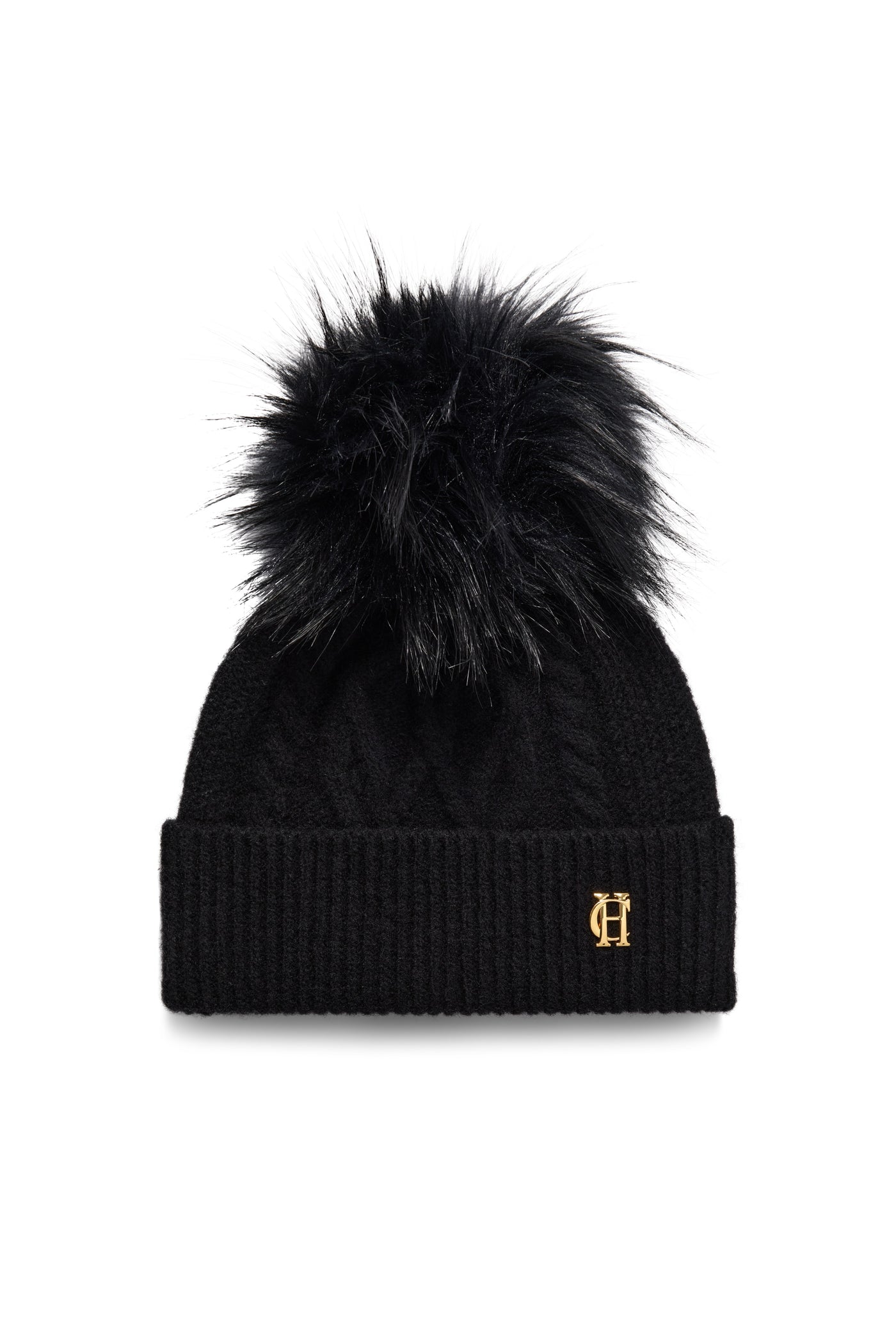 Holland Cooper Sloane Cable Ladies Bobble Hat in Black