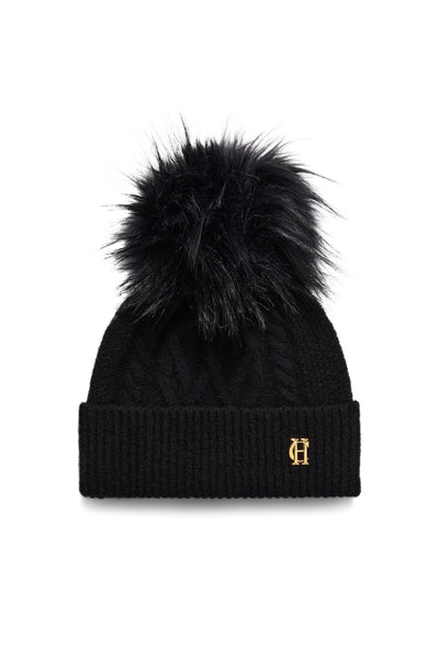 Holland Cooper Sloane Cable Ladies Bobble Hat in Black