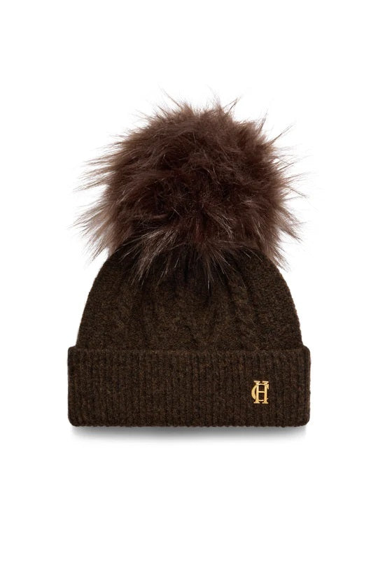 Holland Cooper Sloane Cable Ladies Bobble Hat in Chocolate Front