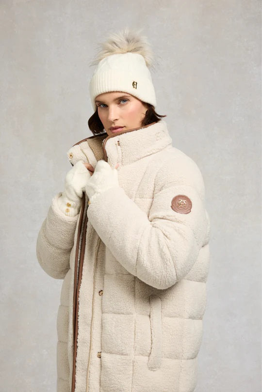 Holland Cooper Sloane Cable Ladies Bobble Hat in Cream