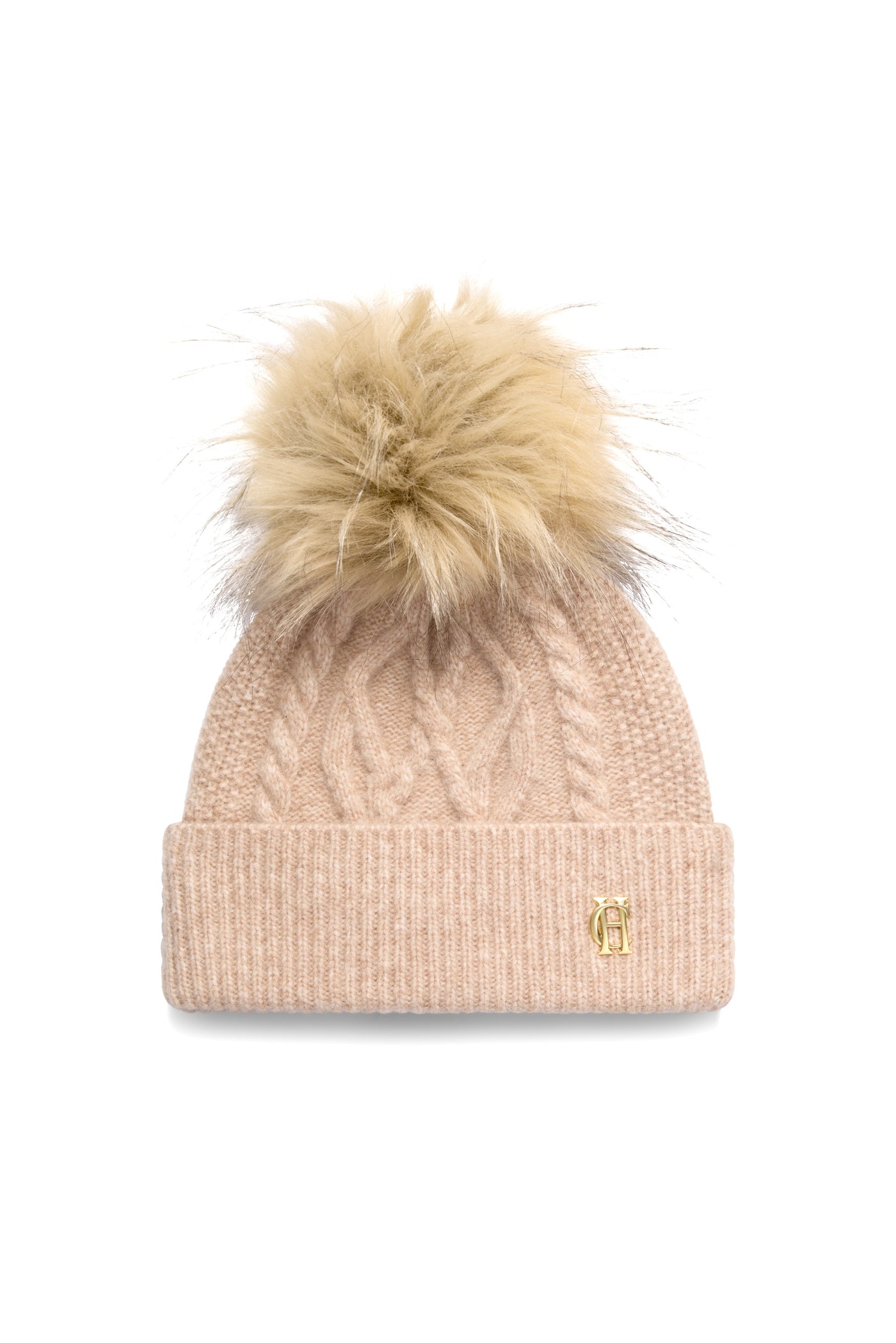 Holland Cooper Sloane Cable Ladies Bobble Hat in Taupe Marl Front