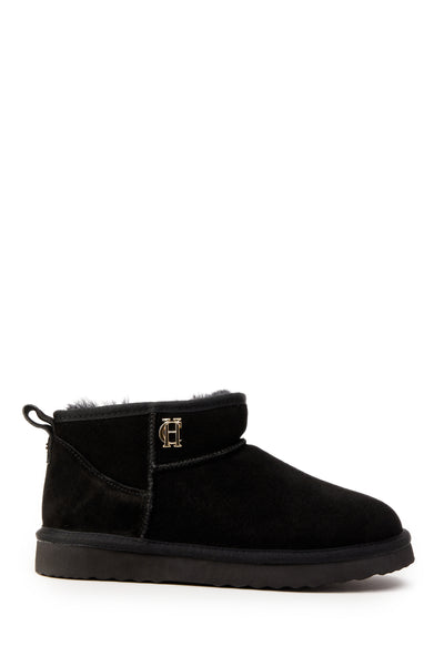 Holland Cooper Ultra Mini Shearling Boot in Black Side