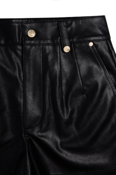 Holland Cooper High Waisted Faux Leather Short in Black Detail