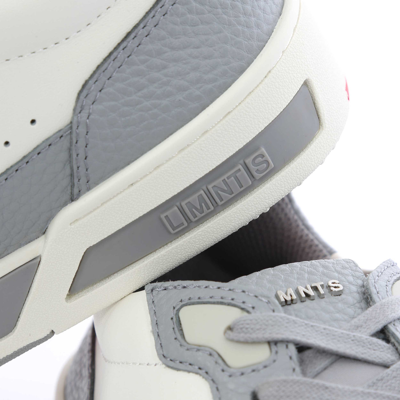 LMNTS Porter Tumbled Trainer in Grey & White Heel Detail