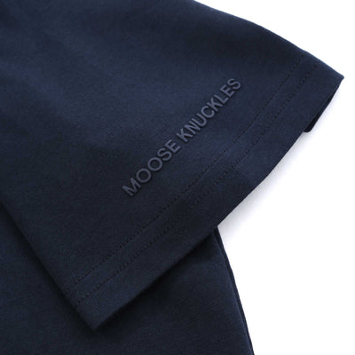 Moose Knuckles Crescent T Shirt in Navy Sleeve Logo