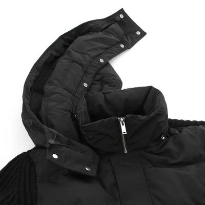 Moose Knuckles Maple Hybrid Bomber Jacket in Black Hood Detached