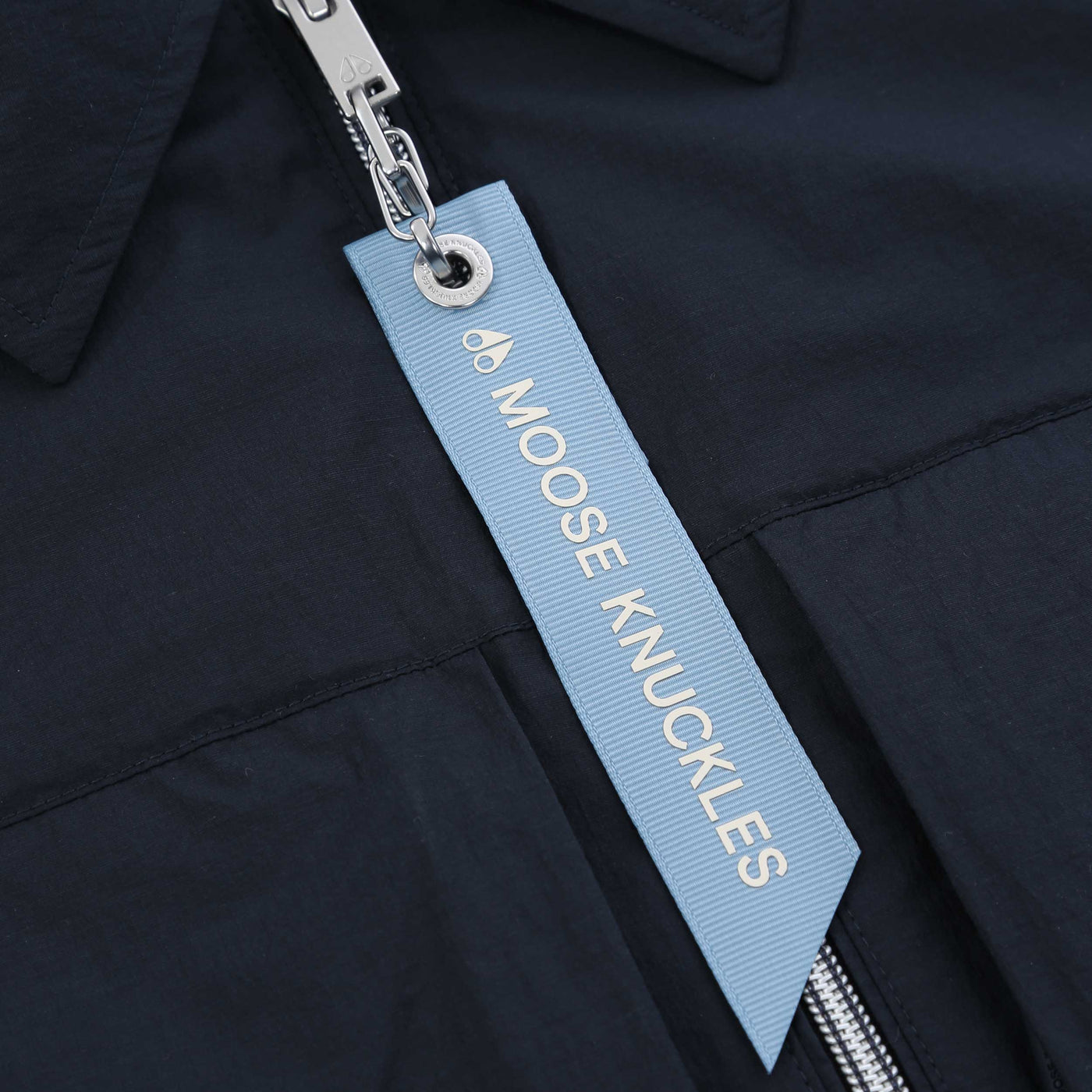 Moose Knuckles Waverly Shirt Jacket in Navy Zip Pull