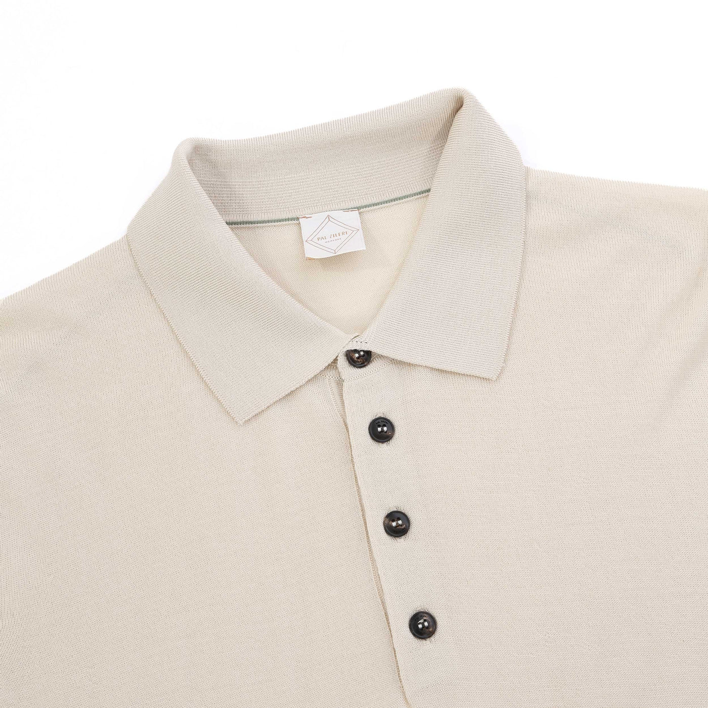 Pal Zileri 3 Button Knitted Polo Shirt in Cream Placket