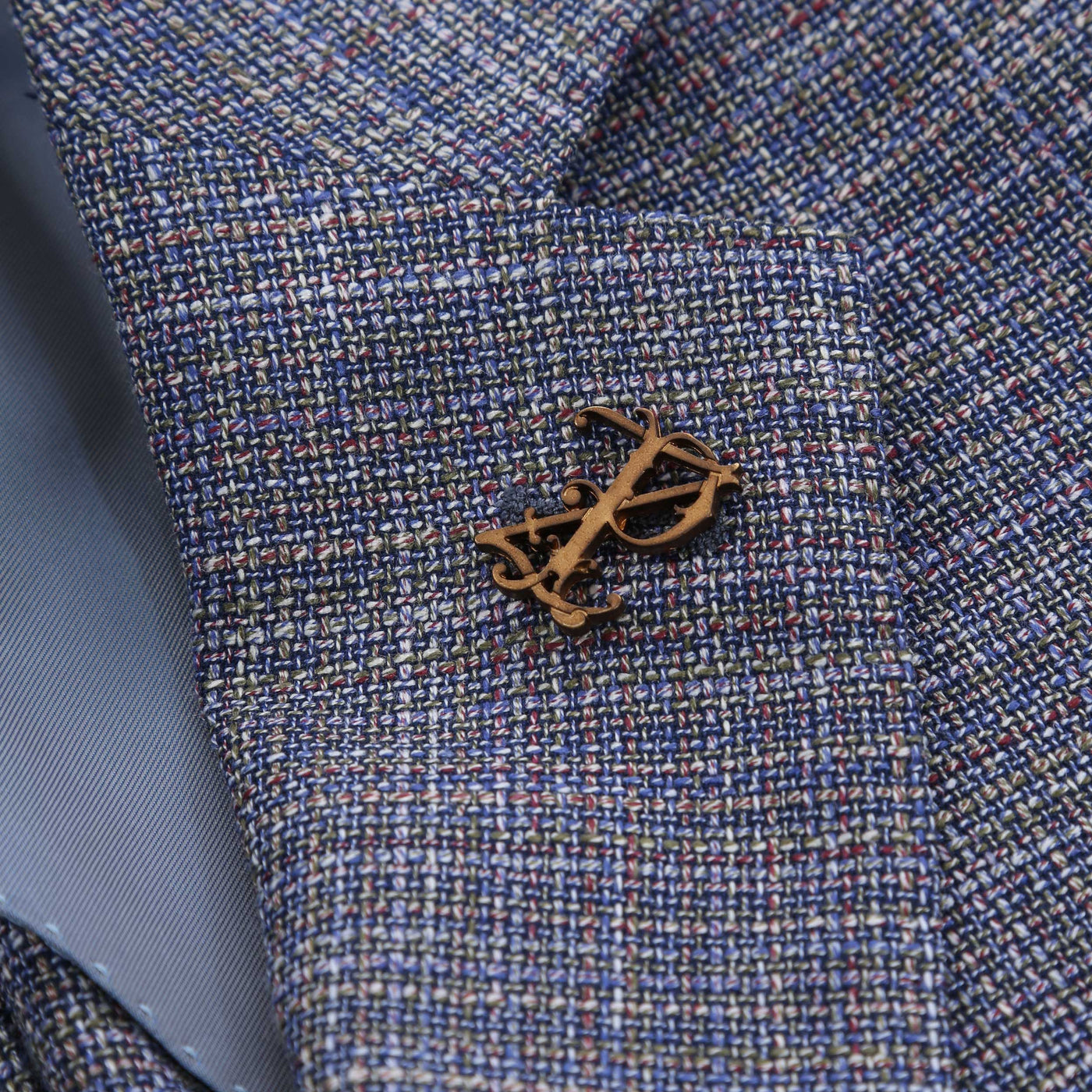 Pal Zileri Open Weave Blue Check Jacket in Blue Check Pin Badge