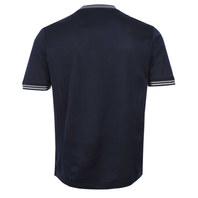 Pal Zileri Stripe Collar Cuff Detail T-Shirt in Navy Back