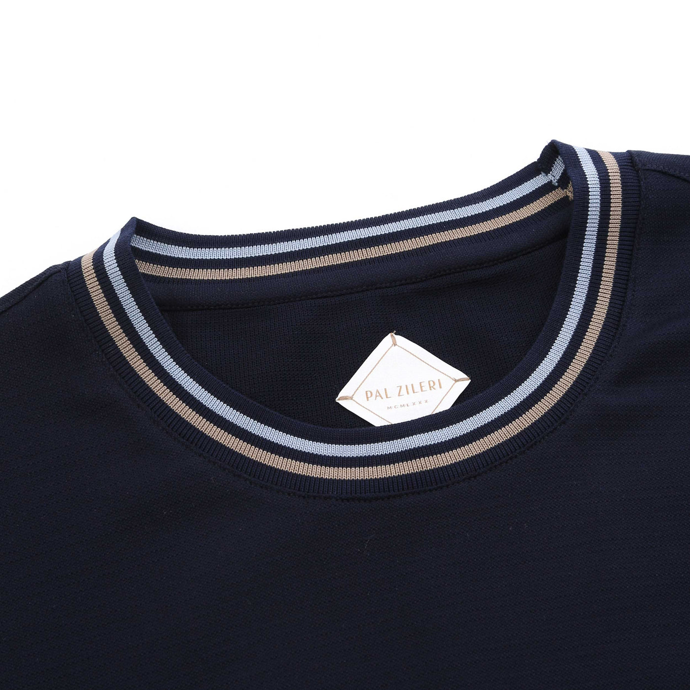 Pal Zileri Stripe Collar Cuff Detail T-Shirt in Navy Collar