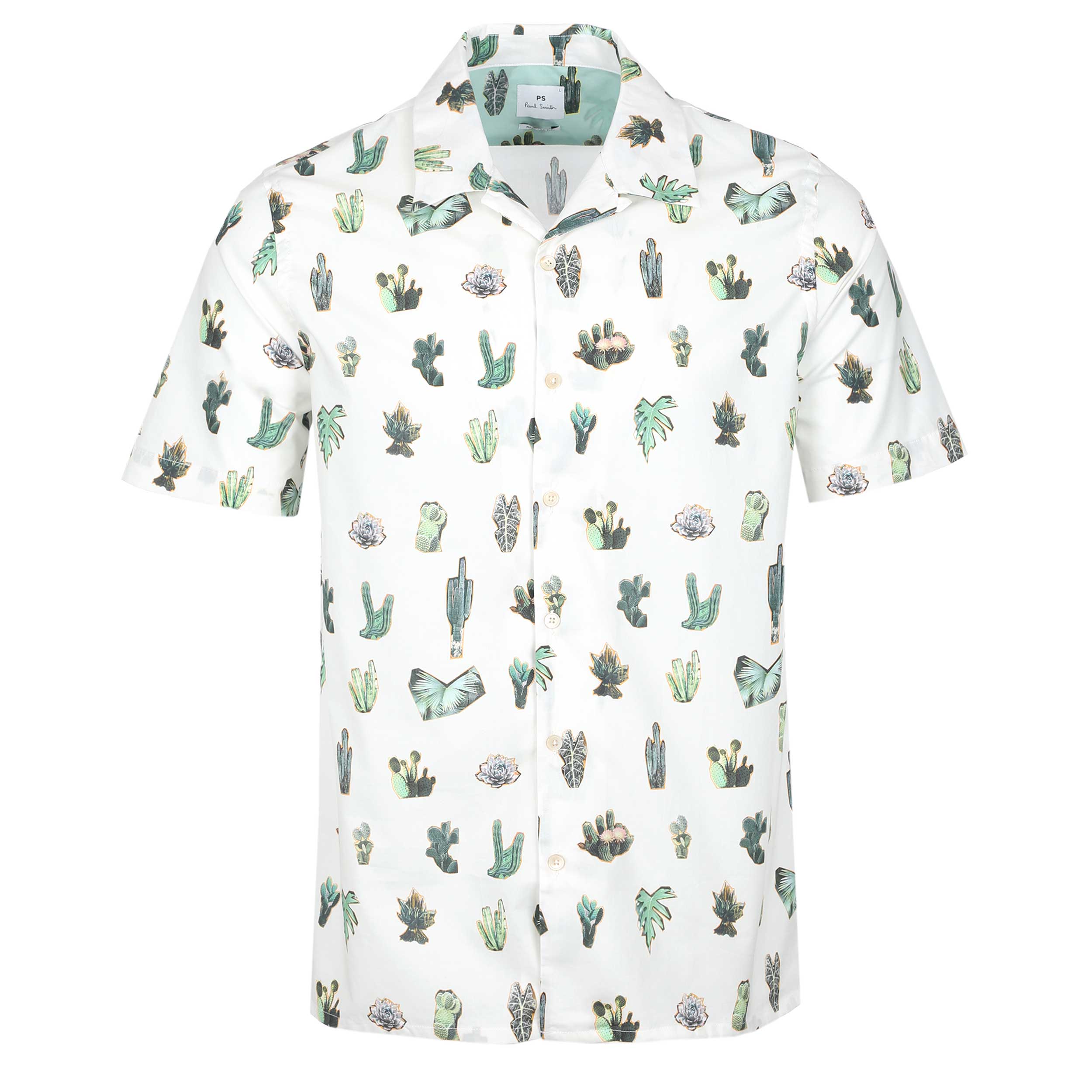 Paul Smith Cactus Print Reg Fit SS Shirt in White