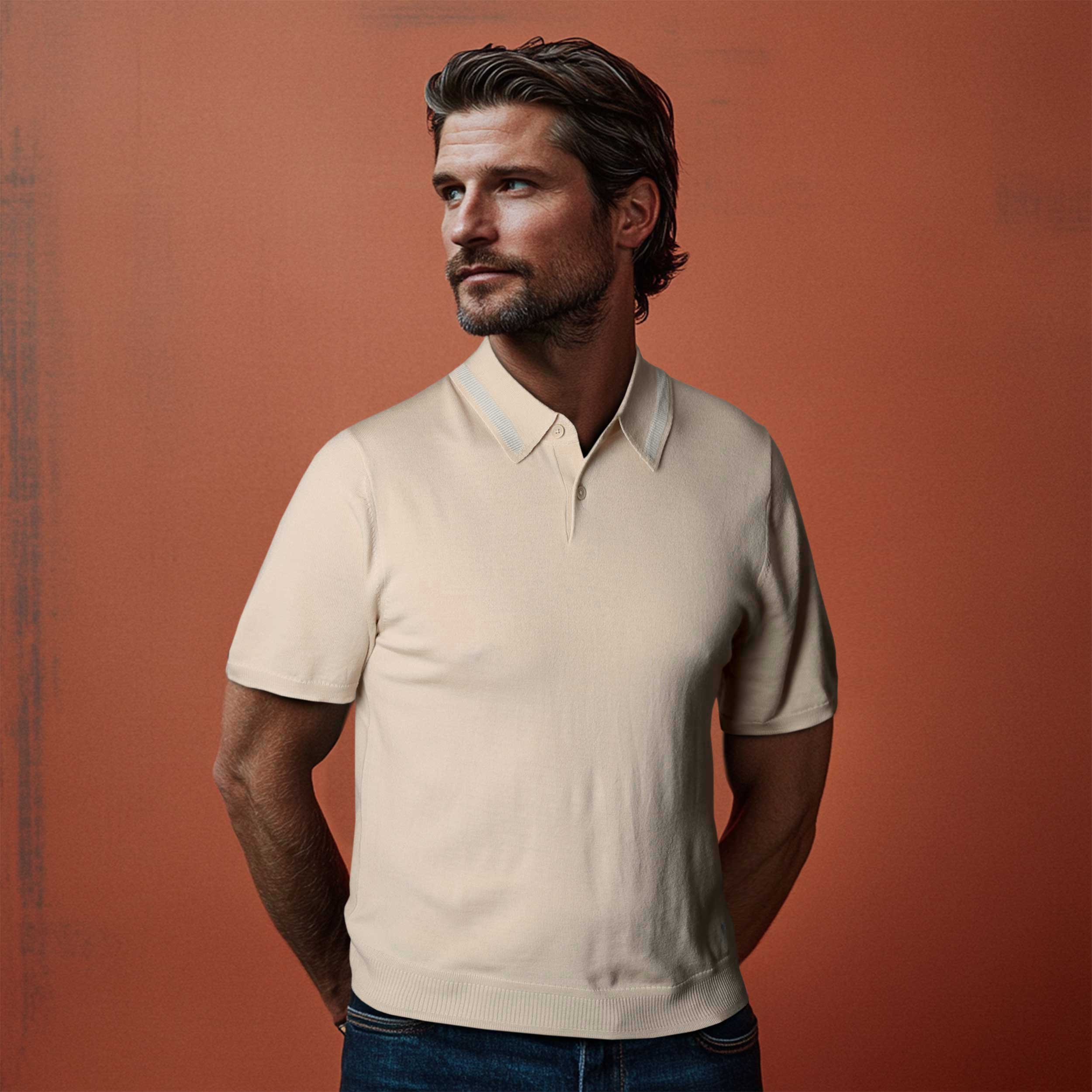 Paul Smith Knitted SS Polo in Off White