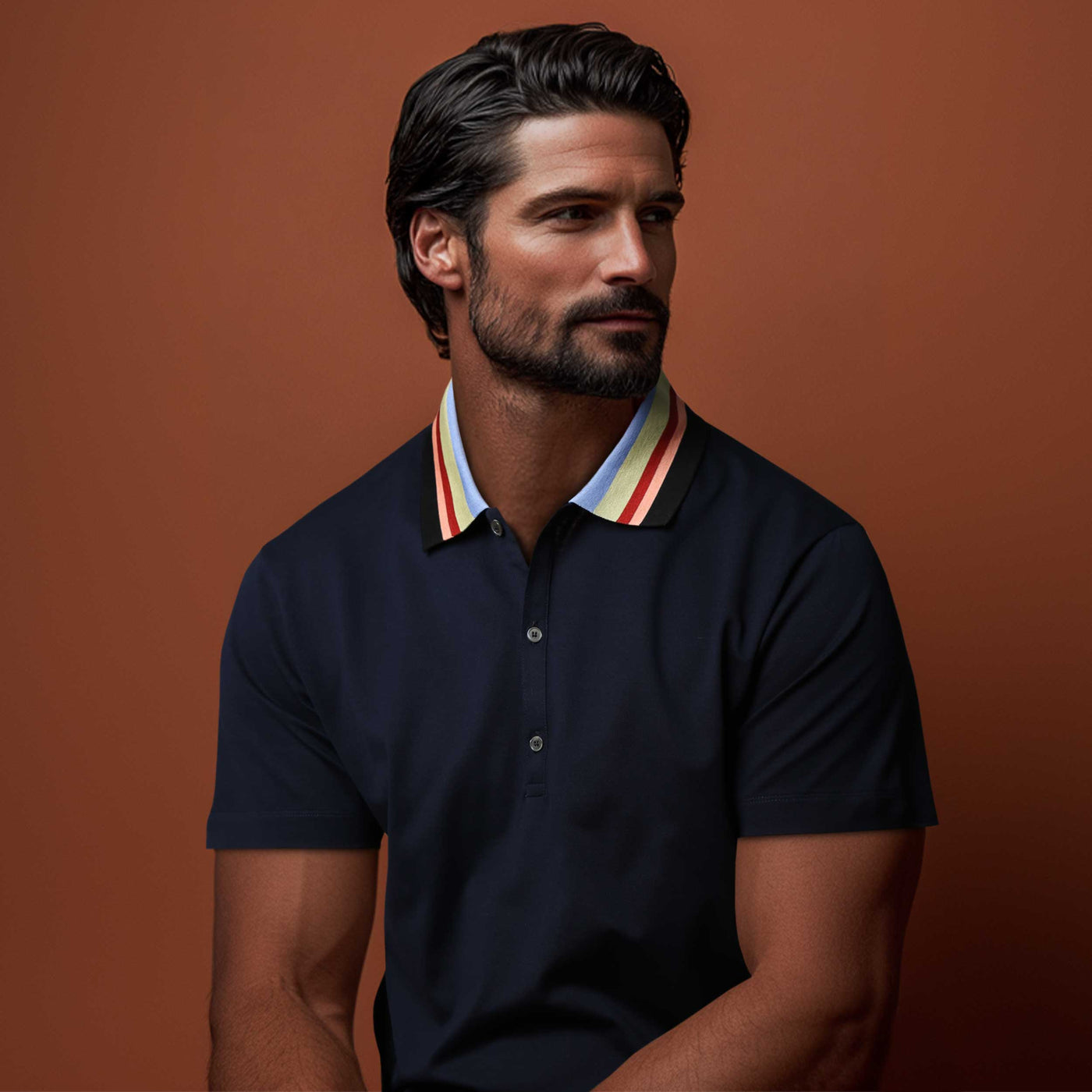 Paul Smith Stripe Collar Polo Shirt in Navy Model