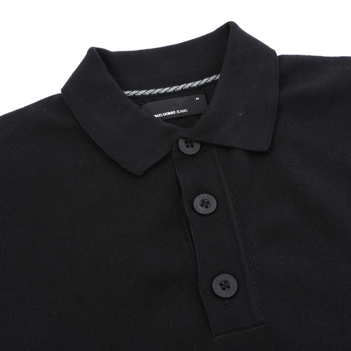 Remus Uomo Chunky 3 Button Knitted Polo Knitwear in Black Placket