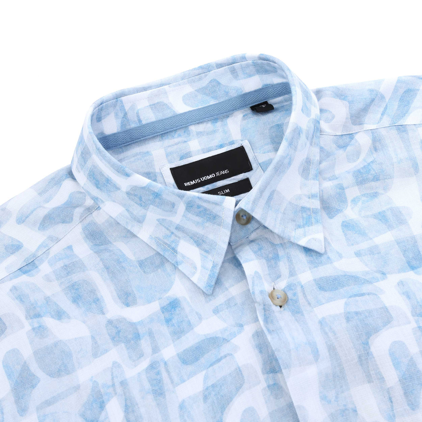 Remus Uomo Geometric Design SS Shirt in Sky Blue Collar