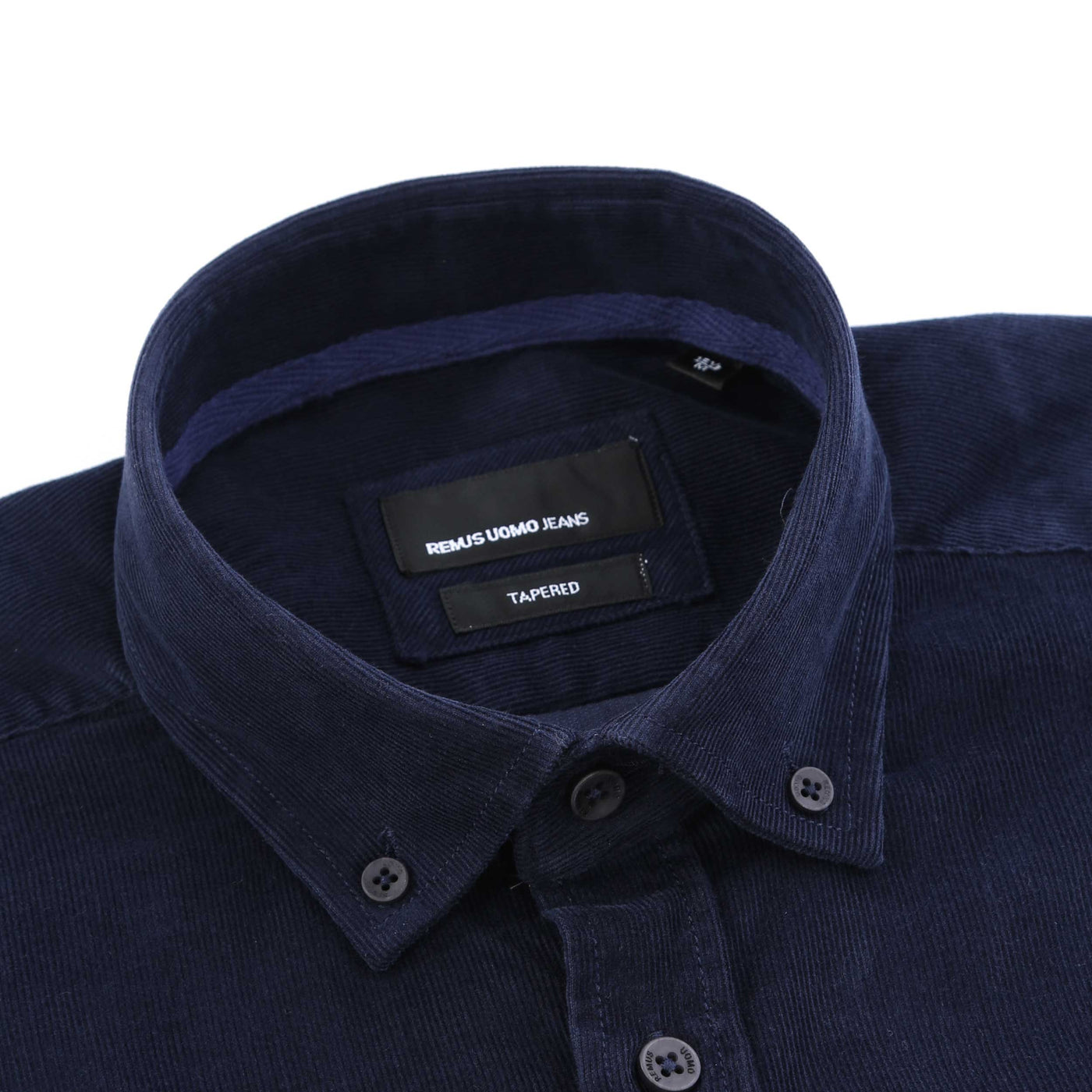 Remus Uomo Needle Cord Shirt in Navy Collar