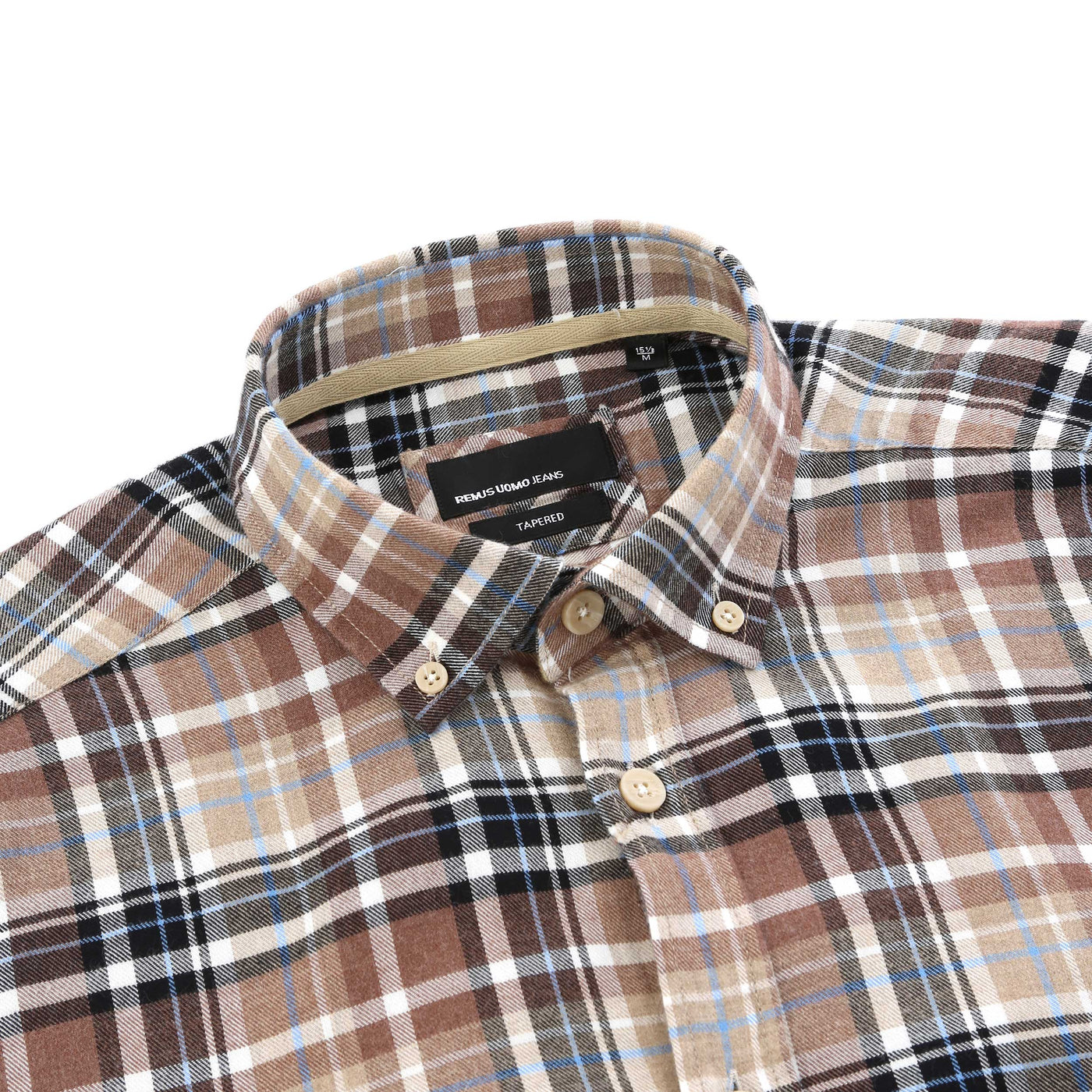 Remus Uomo Parker Check Flannel Shirt in Brown Check Collar