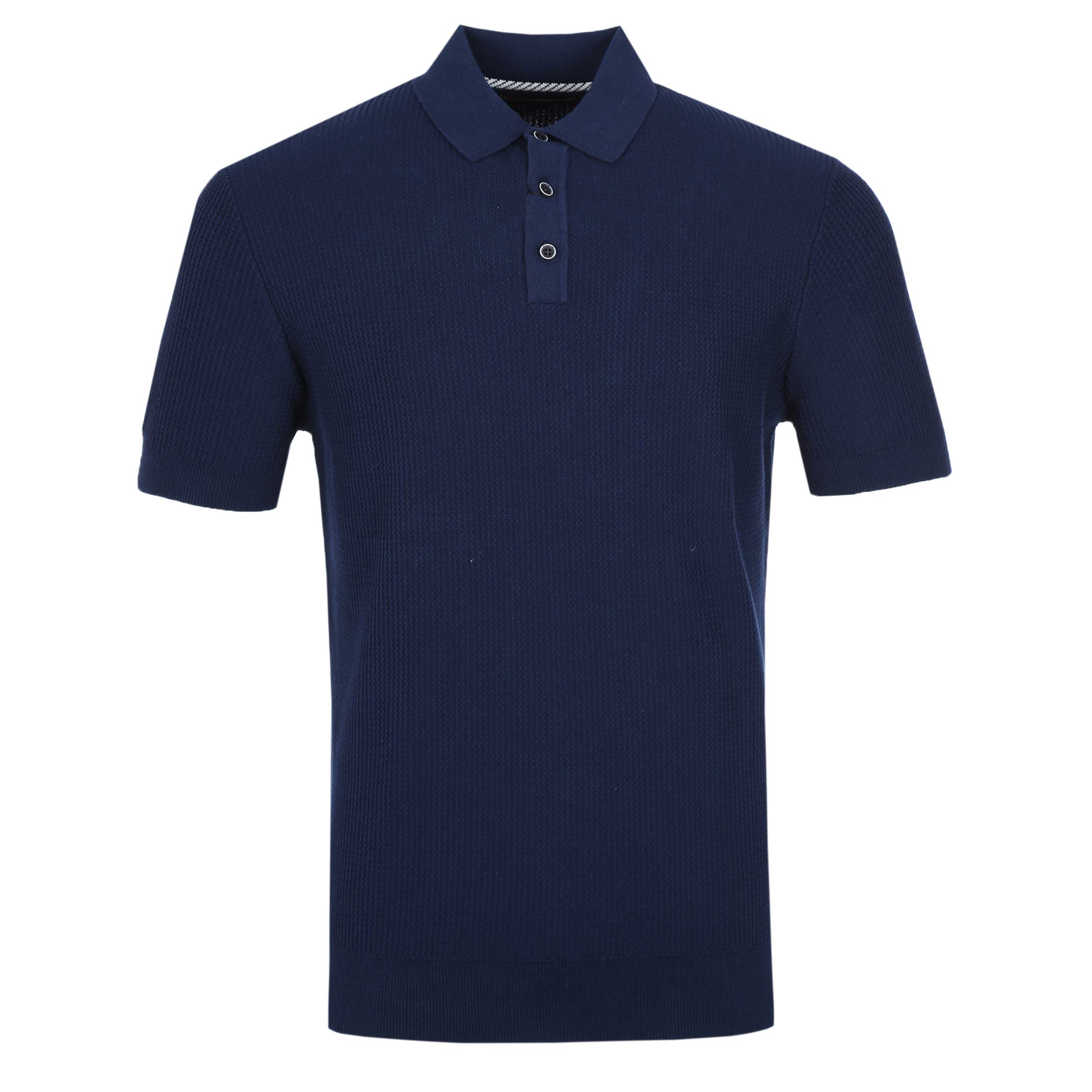 Remus Uomo Seersucker Knitted Polo Shirt in Navy