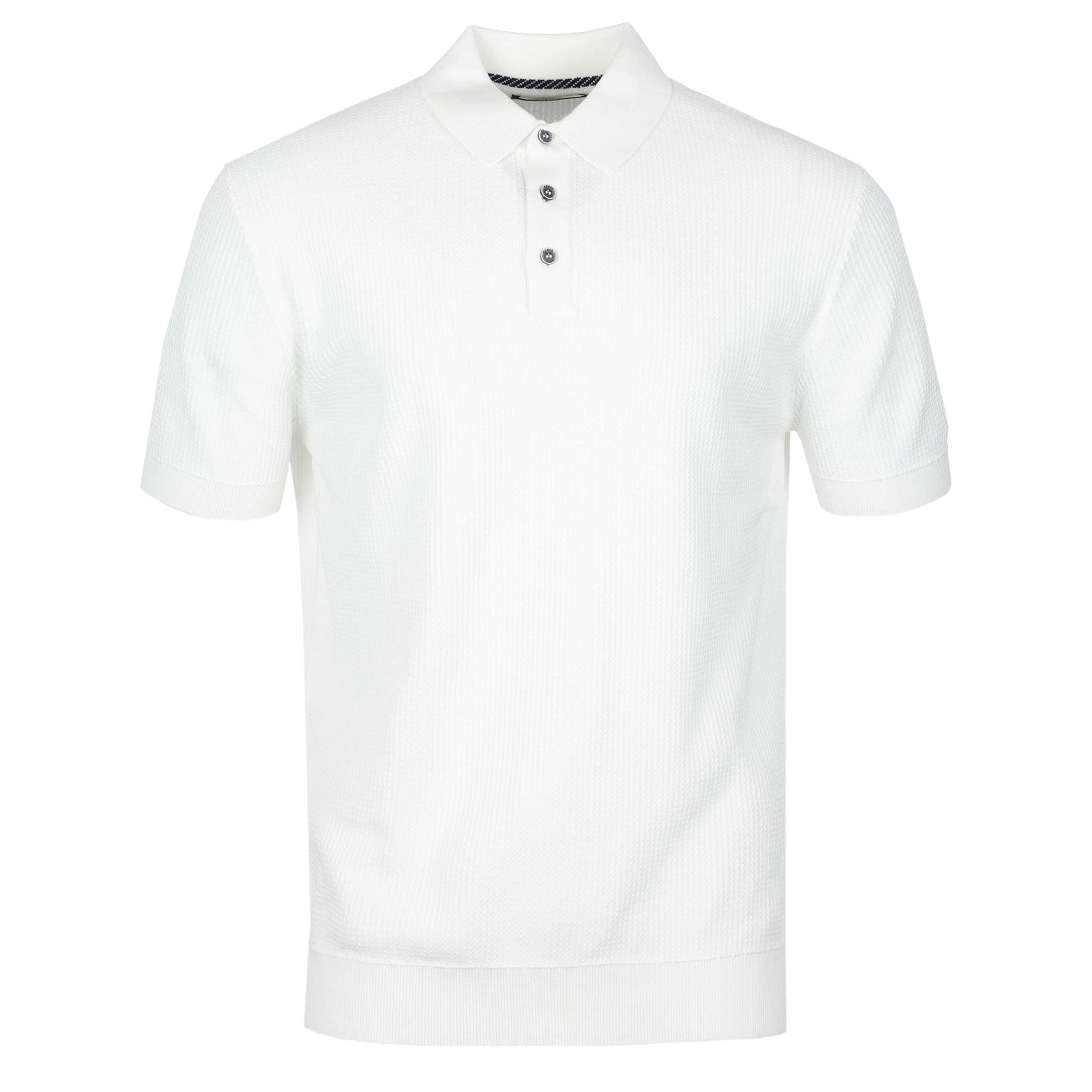 Remus Uomo Seersucker Knitted Polo Shirt in White